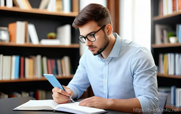 CFA 시험 대비 단기 집중 학습법 - **Prompt 1: Intensive Study Session**
    "A highly focused young adult, appearing to be in their la...