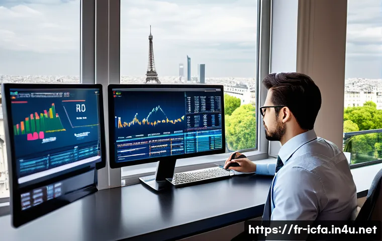 CFA로 글로벌 투자 트렌드 이해하기 - A sophisticated international financial analyst’s workspace with multiple large screens displaying g...
