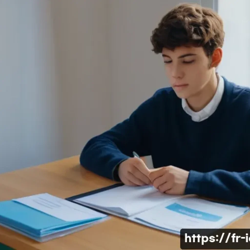 CFA 시험 당일 준비 사항 - A well-organized exam preparation scene showing a young French student sitting at a neat desk with e...