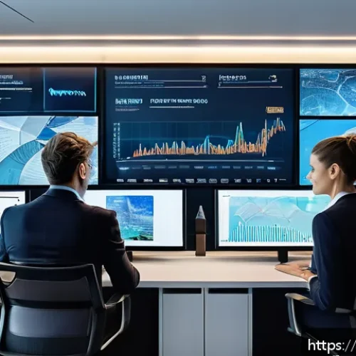 Home 17 CFA와 블록체인의 활용 사례 - A futuristic financial control room with diverse professionals analyzing real-time blockchain data o...